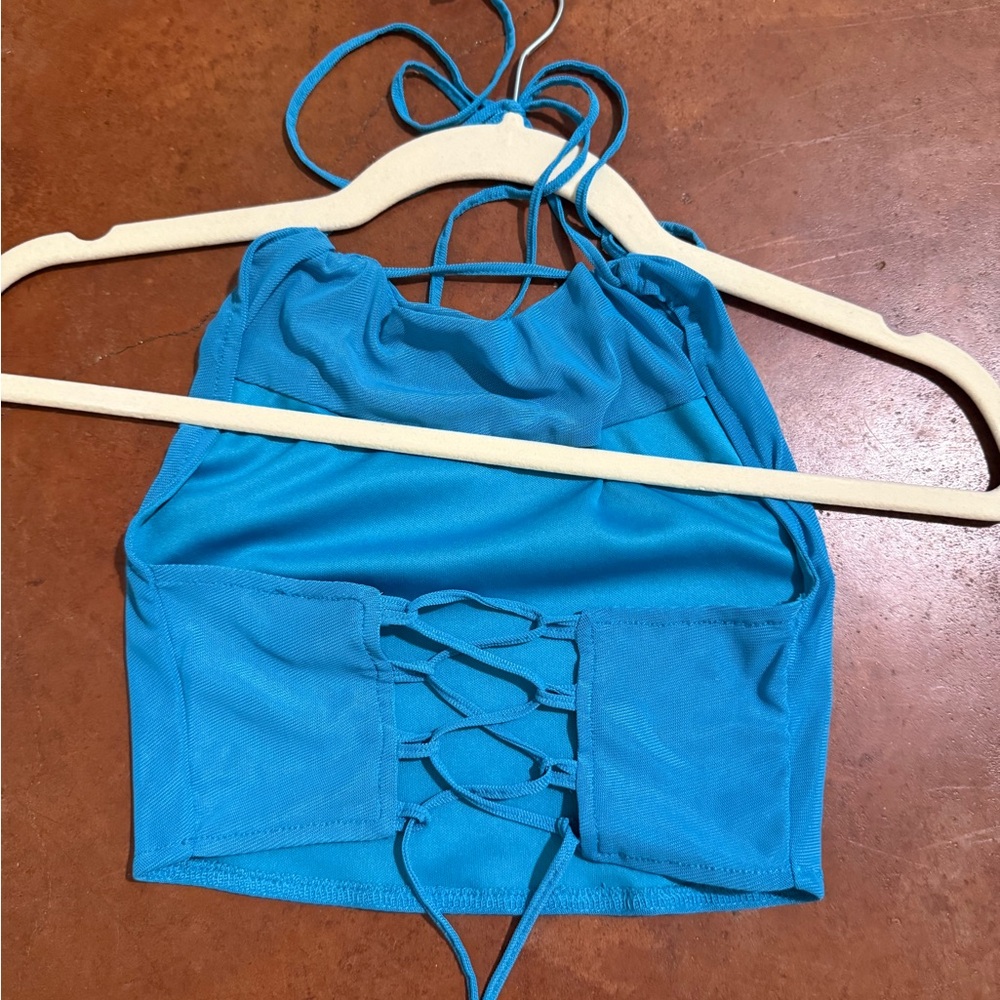 Motel Rocks Turquoise Halter Crop Top - Picture 2 of 3